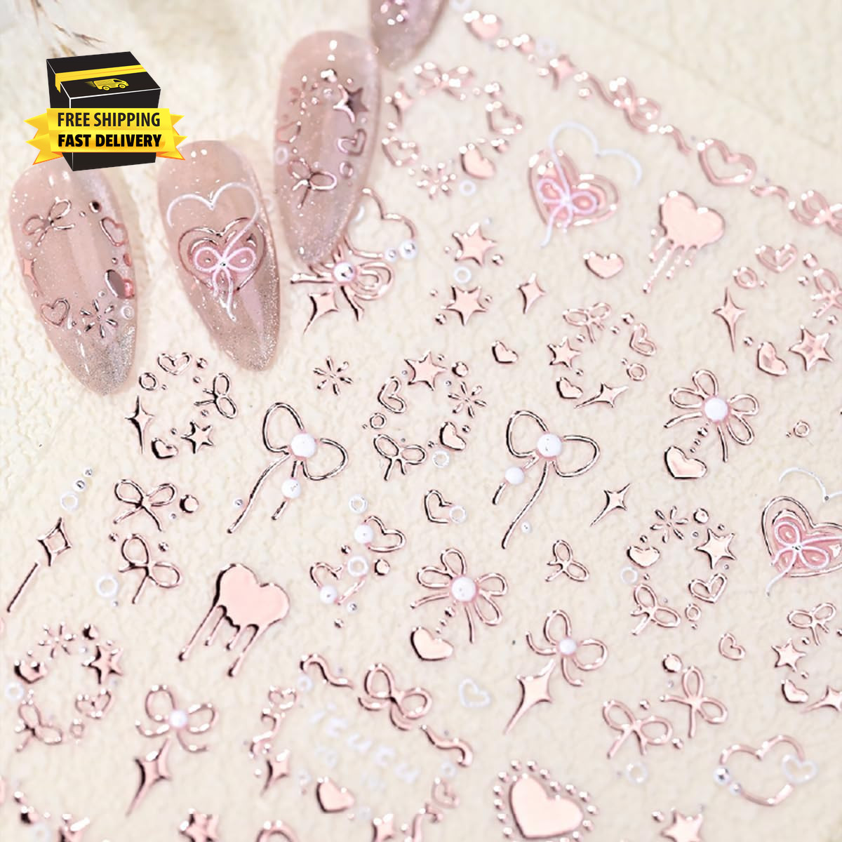 Valentine’S 5D Embossed Nail Art Stickers – Romantic Rose Gold & Pink Nail Decal
