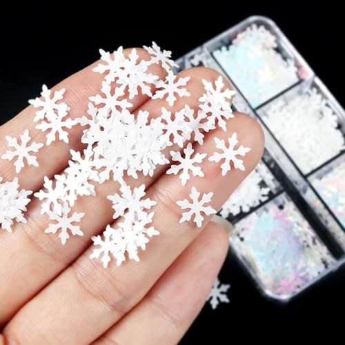 6 Grids White Snowflake Nail Art Sequins Christmas Snowflake Nail Style G