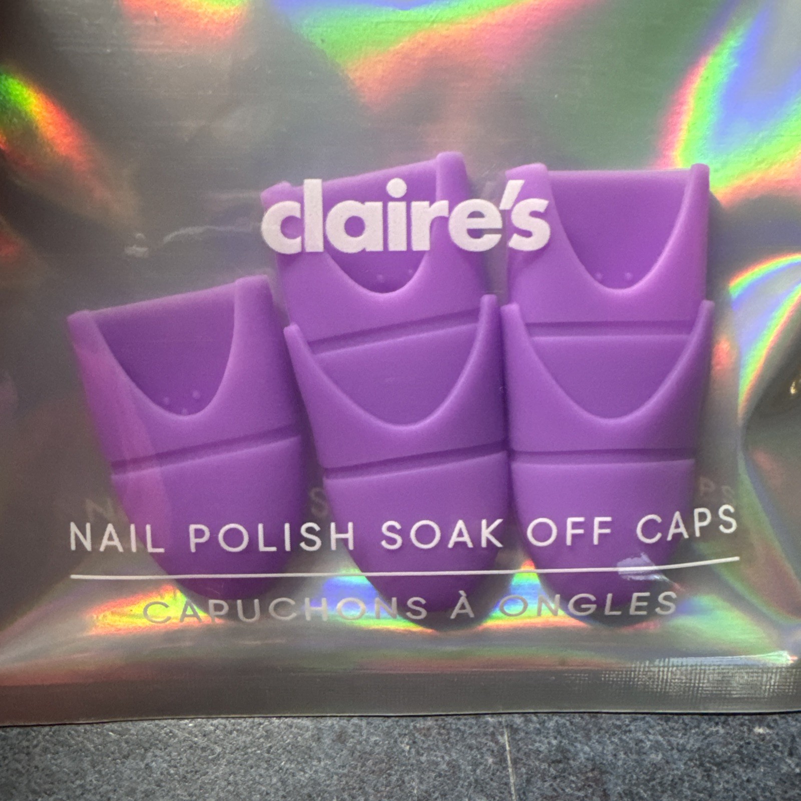 Nail Polish Soak Off Caps Brand New Purple 5 Caps Claire’s Sealed Package