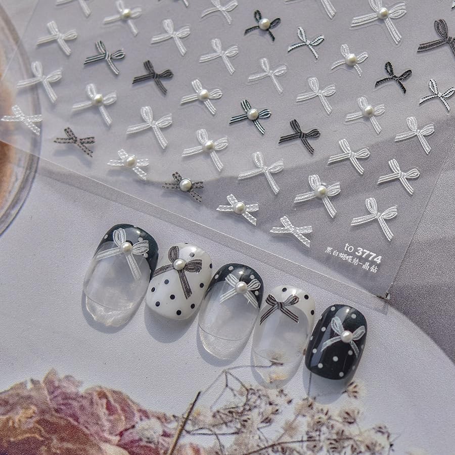 Lace Bow Nail Stickers White Black Bowknot Nail Art Stickers Nail Sticker-8