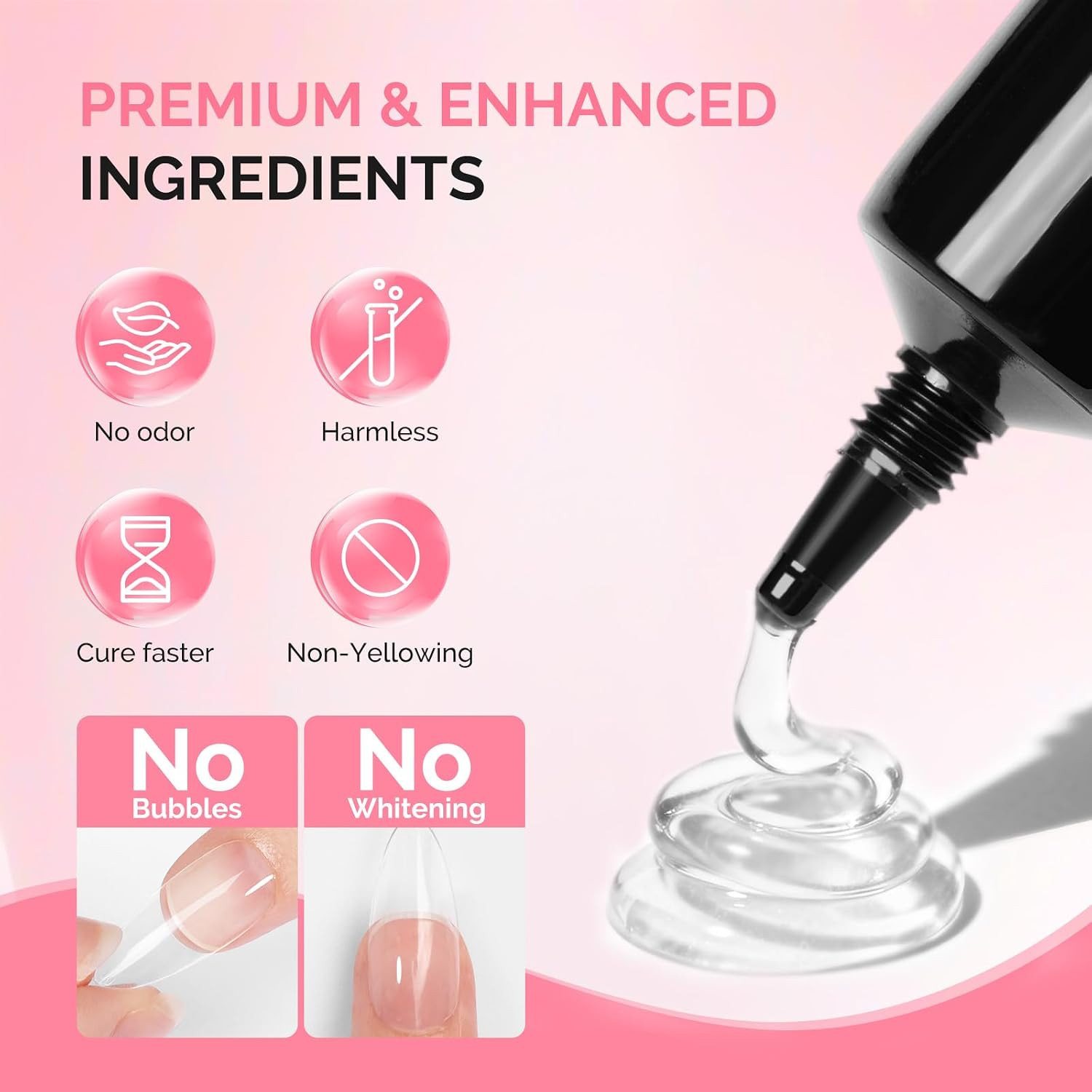 2Pcs*20G Solid Nail Glue Gel, Super Strong & Long Last Soft Gel Nail Tips Glue f