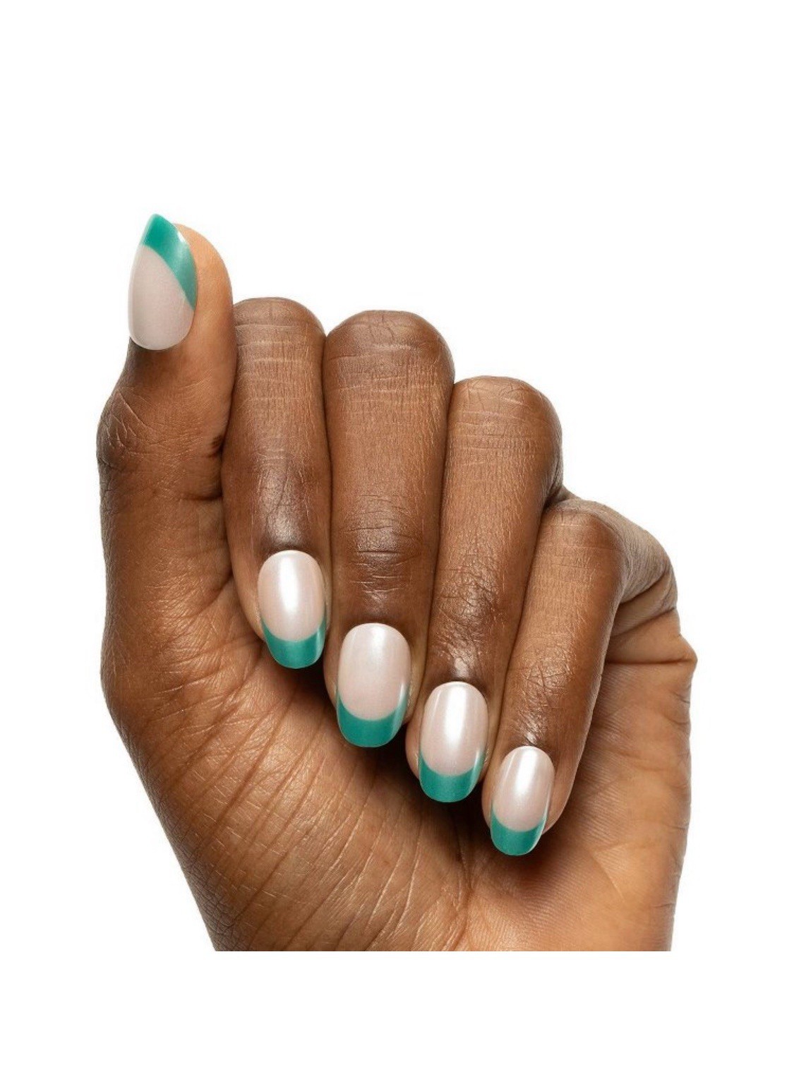 Olive And June Effects Press On Fake Nails Turquoise Chrome French Short Round