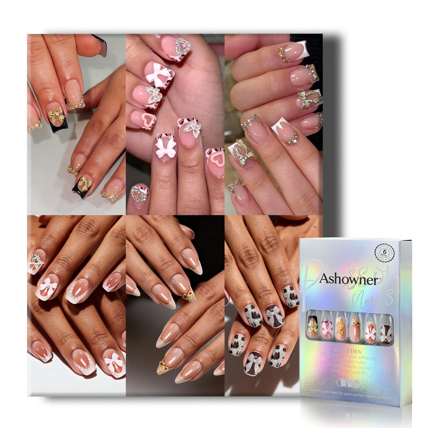 6 Packs (144 Pcs) US BEST SELLER Press on Nails cute nails 6-Style Bundle.