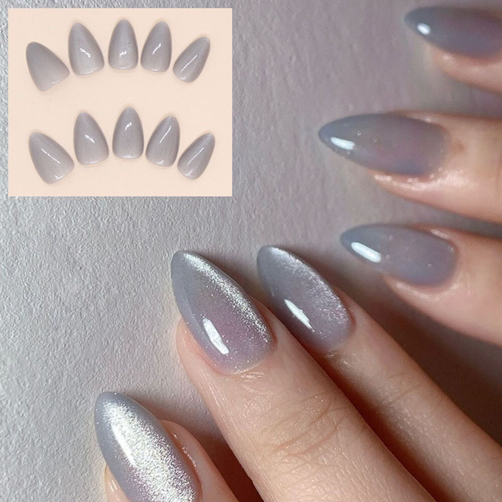 Diamond Cat Eye False Nails Medium Square Press on Nails for Nail Art 24pcs