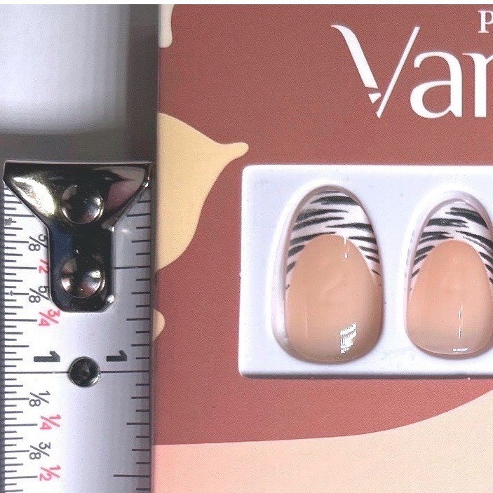 Zebra Print French Tip Nails Nude Press On Nails Short Almond Trendy Neutral
