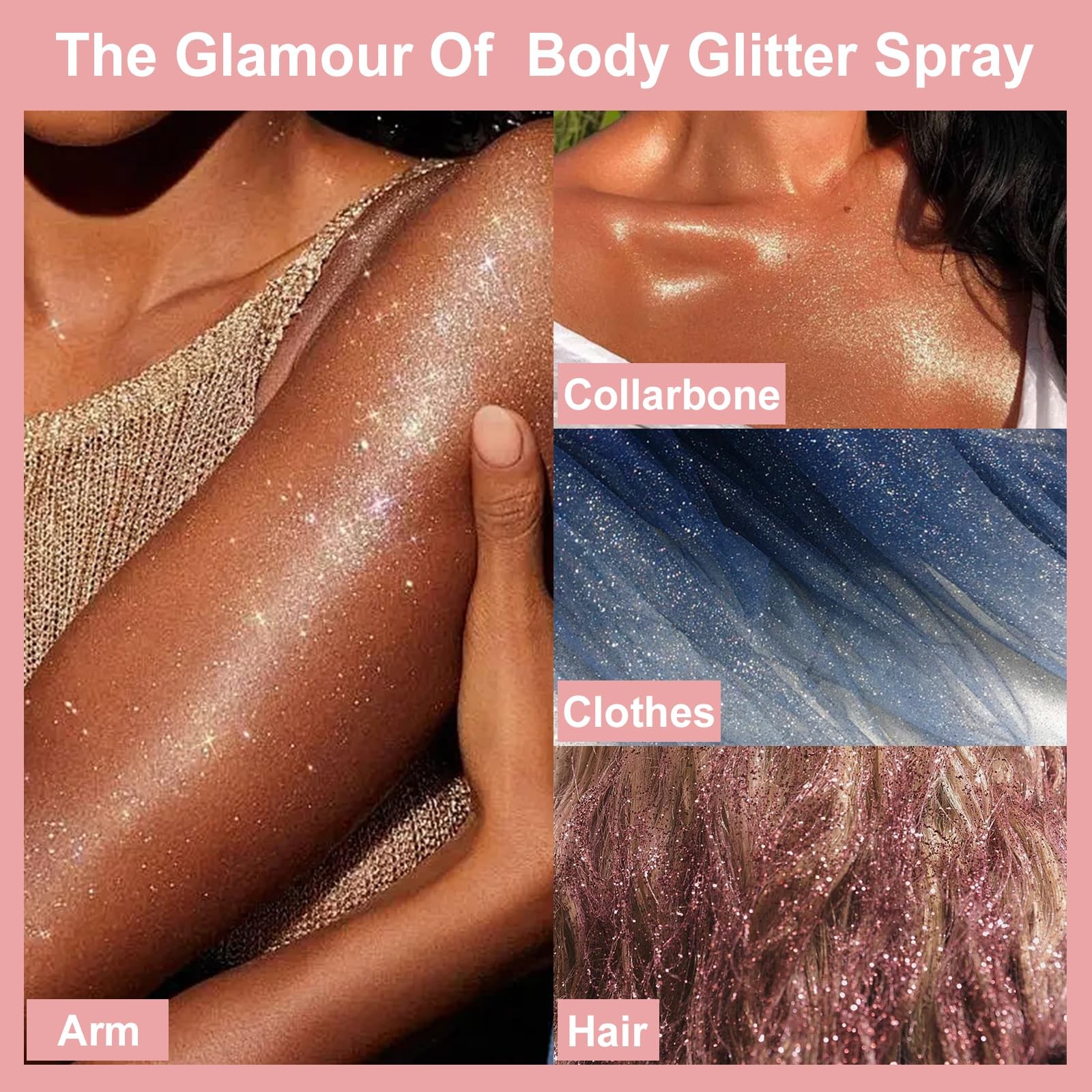 Body Glitter Spray, 60ML Holographic Silver Glitter Spray for Body Hair Cloth…