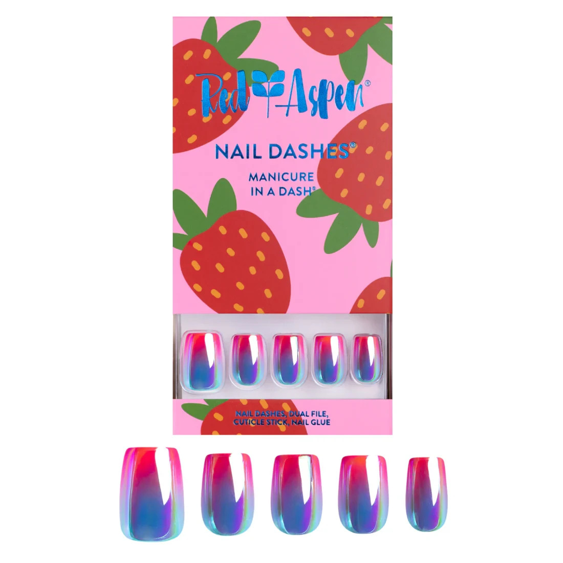 Red Aspen Press On Nails – Feeling Glow-rious, Gloria | Short Coffin | Pink Blue