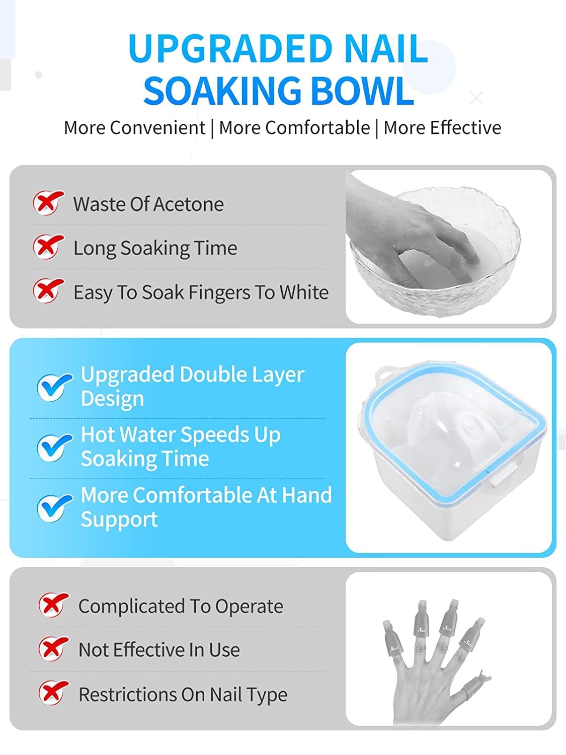 Nail Soaking Bowl, Soak Off Gel Polish Dip Powder 3 Piece Set, Blue-3pcs set
