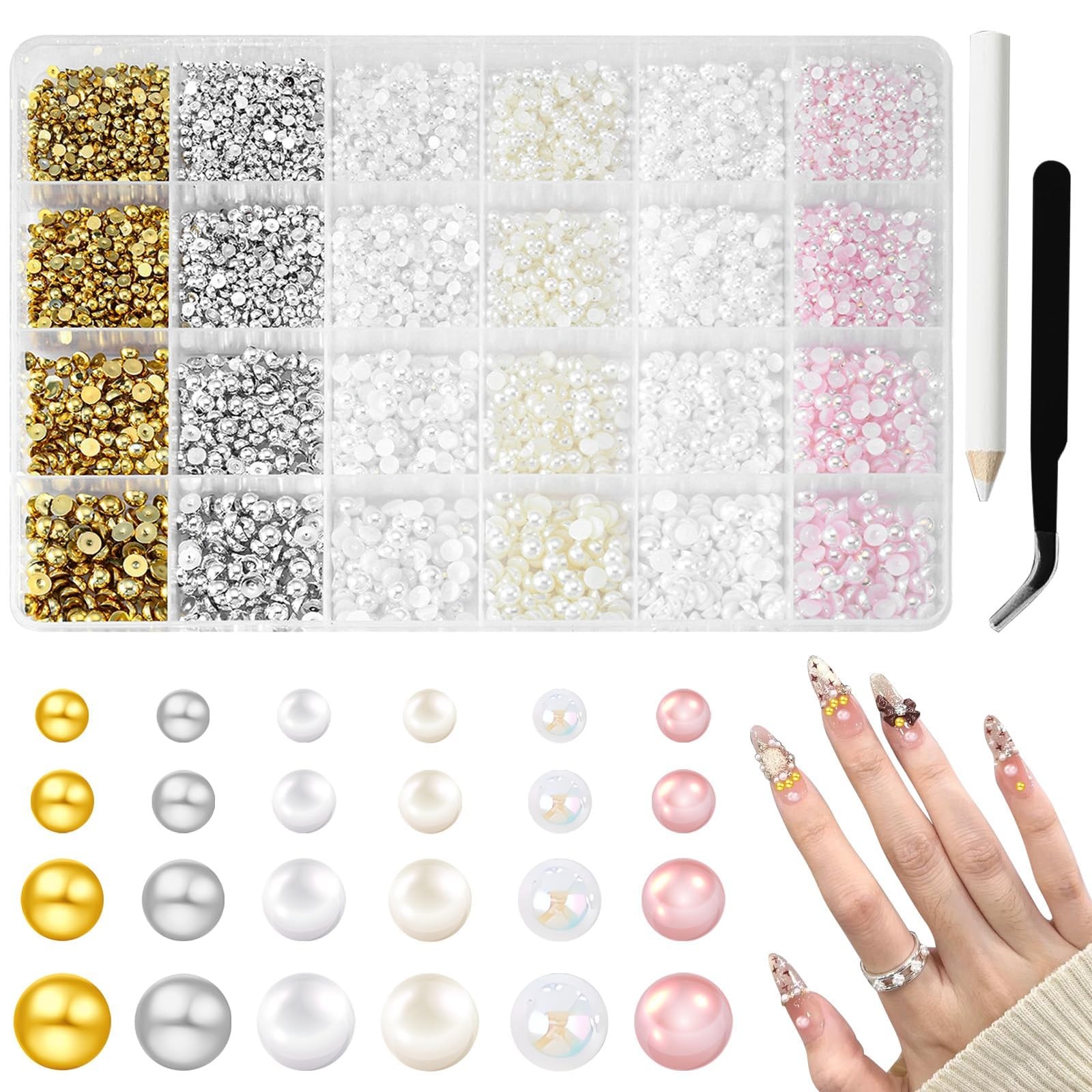 10000Pcs Nail Pearls, Flatback Pearl Charms for Nails Design in 6 Colors & 4 …