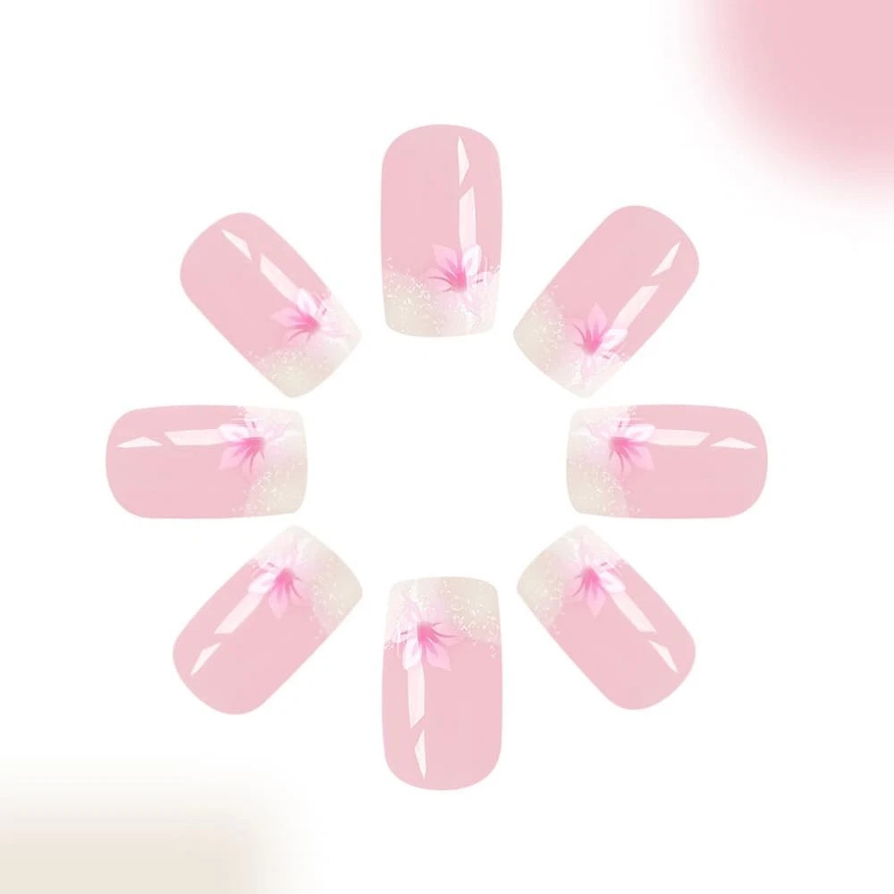 24 Pcs Pink Press on Nails Short Square – Summer French Fake Short, Color I1