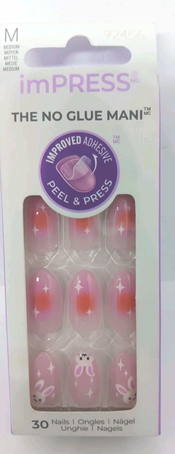 KISS impress pink honey bunny med medium length 30 count box new press on