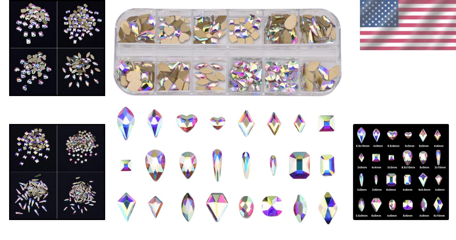 240pcs Mix Glass AB Rhinestones | Nail Art Gems Set