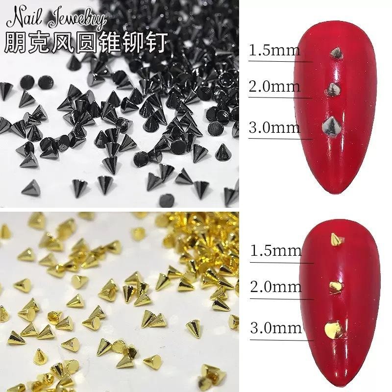 Cyberpunk Nail Charms Set, 3D Cone Studs Spikes Metallic Tones for Gothic Looks