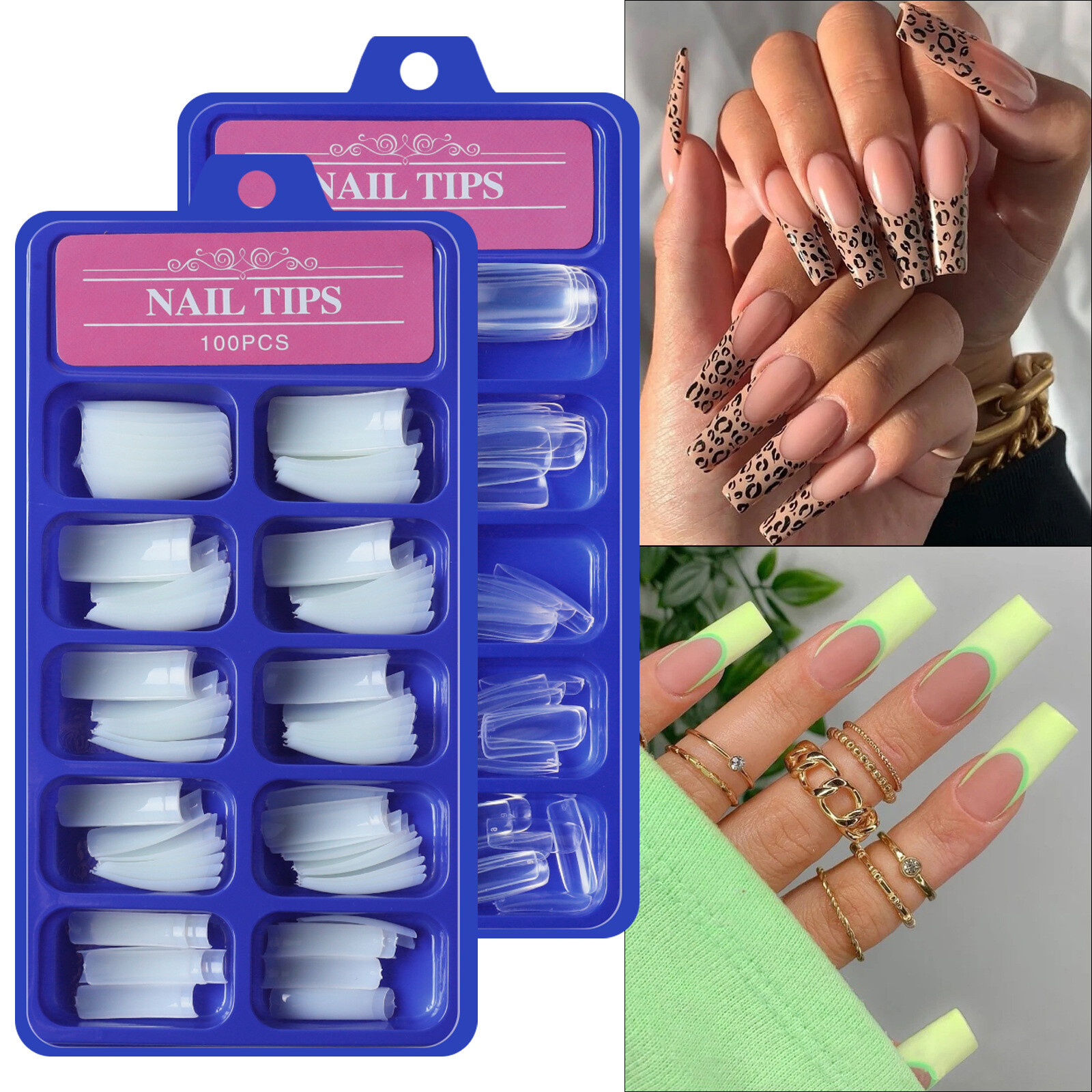 100 Pcs False Acrylic French Half Cover Artificial Fake Nails Tips Clear Natural