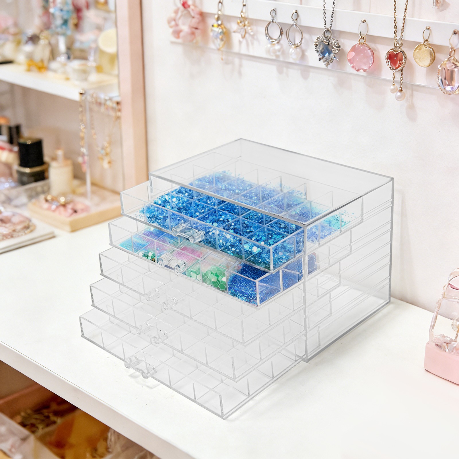 Earring Storage Box Organizer Acrylic Jewelry Storage Box Holder 5 Drawers