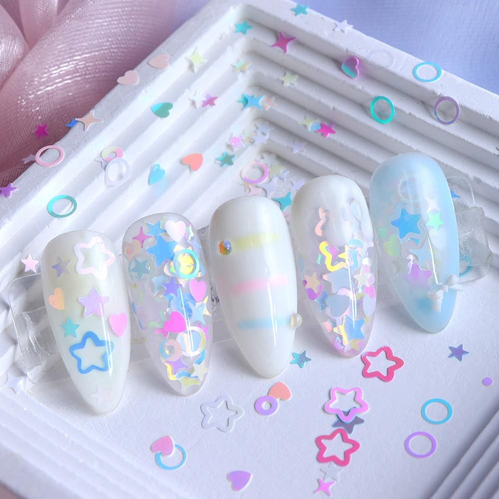 6 Grids Holographic Heart Star Circle Nail Art Sequins Glitter for Nails Nail…