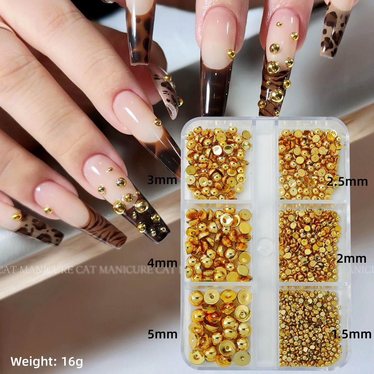 6/12-Grid Nail Steel Beads Set Caviar Beads Gold Silver Half Pearls for Nail Art