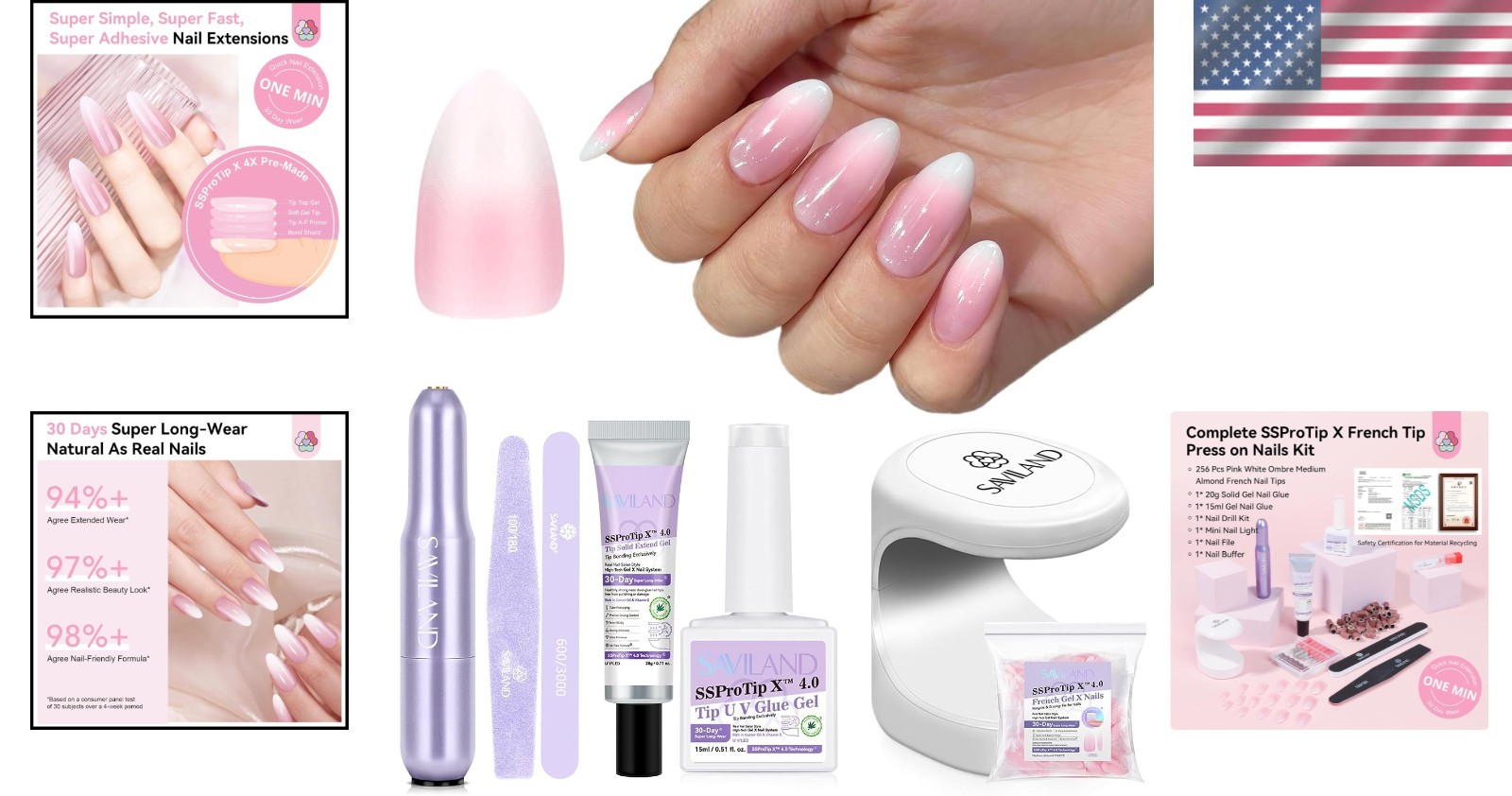 Pink White Ombre Almond Press On Nails Set