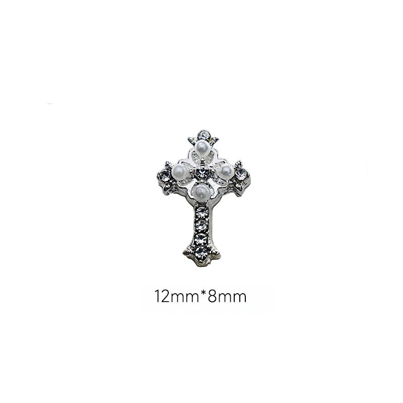 10pcs Alloy Nail Art Crystal Rhinestone Pearl Cross Sliver
