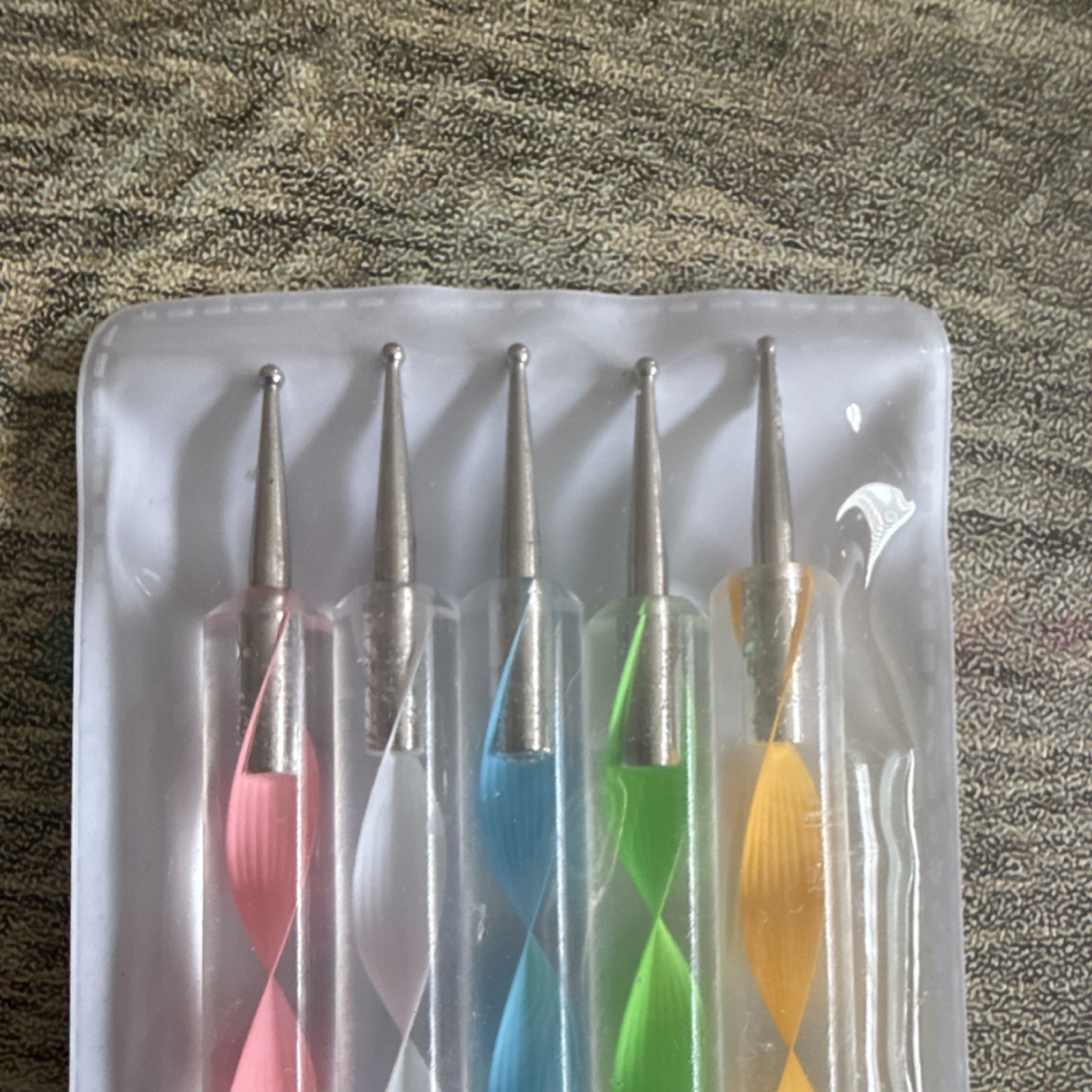 5pc Double-Head Nail Art Dotting Tools Set Plastic/Metal, Multicolor Bling