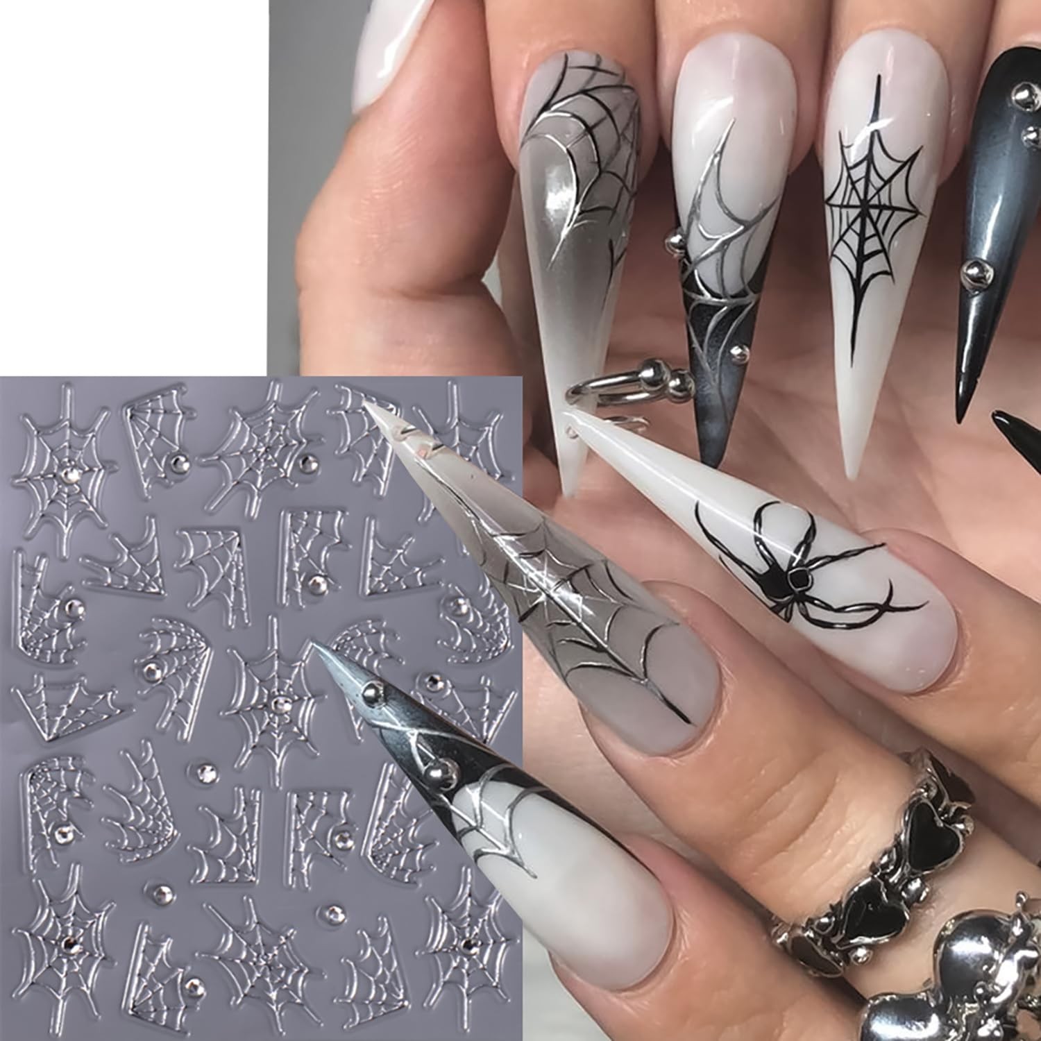 6 Halloween Nail Decals Stickers -Adhesive DIY Nail Art Tips Stencil for Hall…