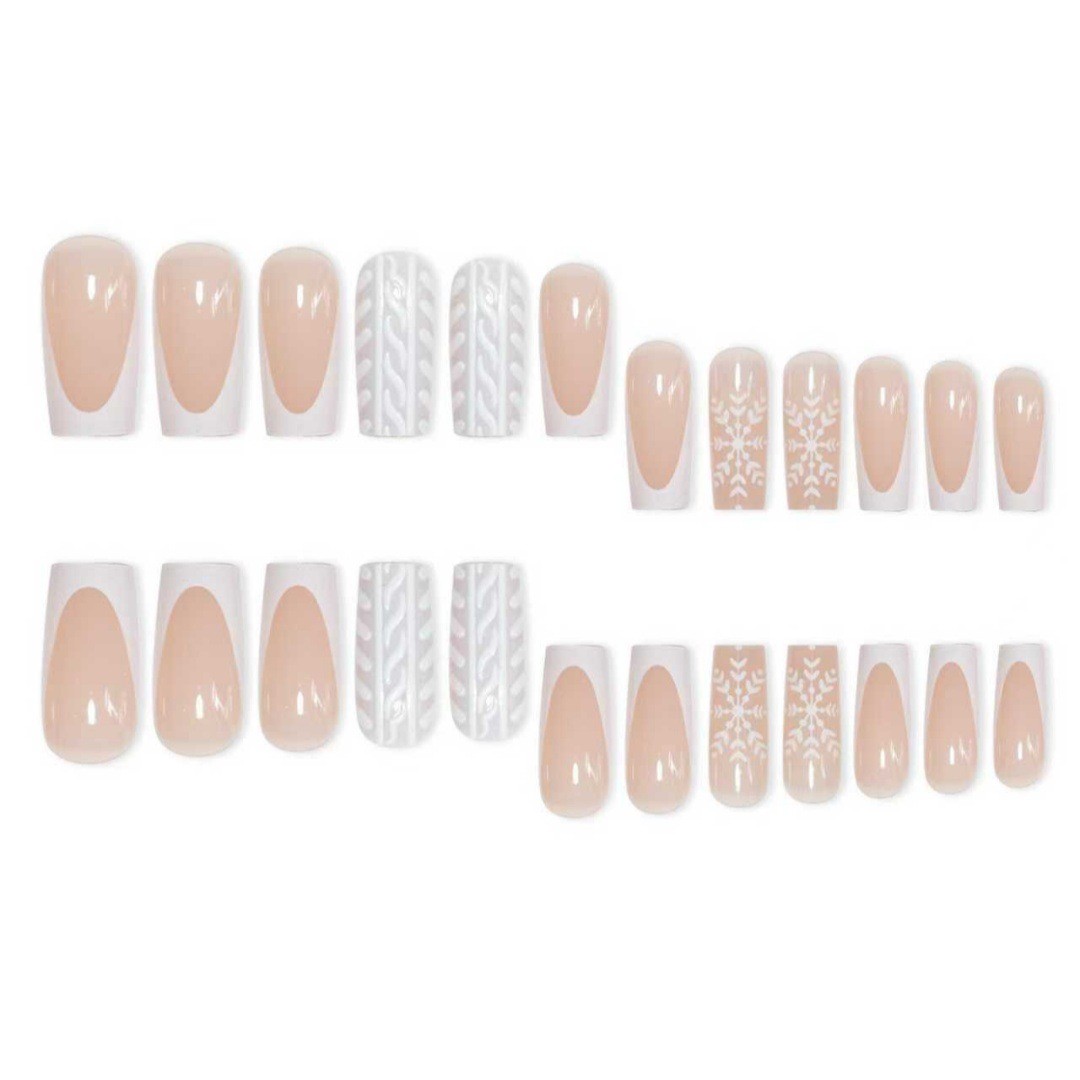 Christmas White Snowflake Medium Square Press On Nails