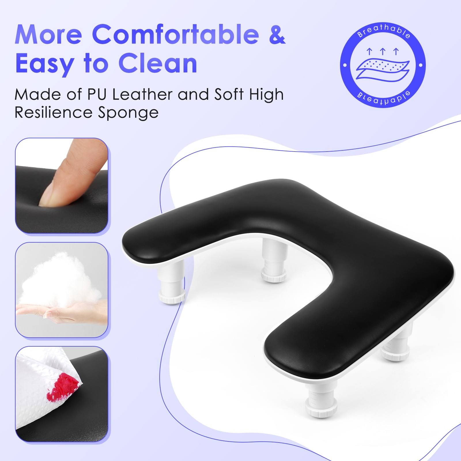 Manicure Arm Rest for Nails Tech: U-shaped Adjustable Nail Armrest – Black PU…