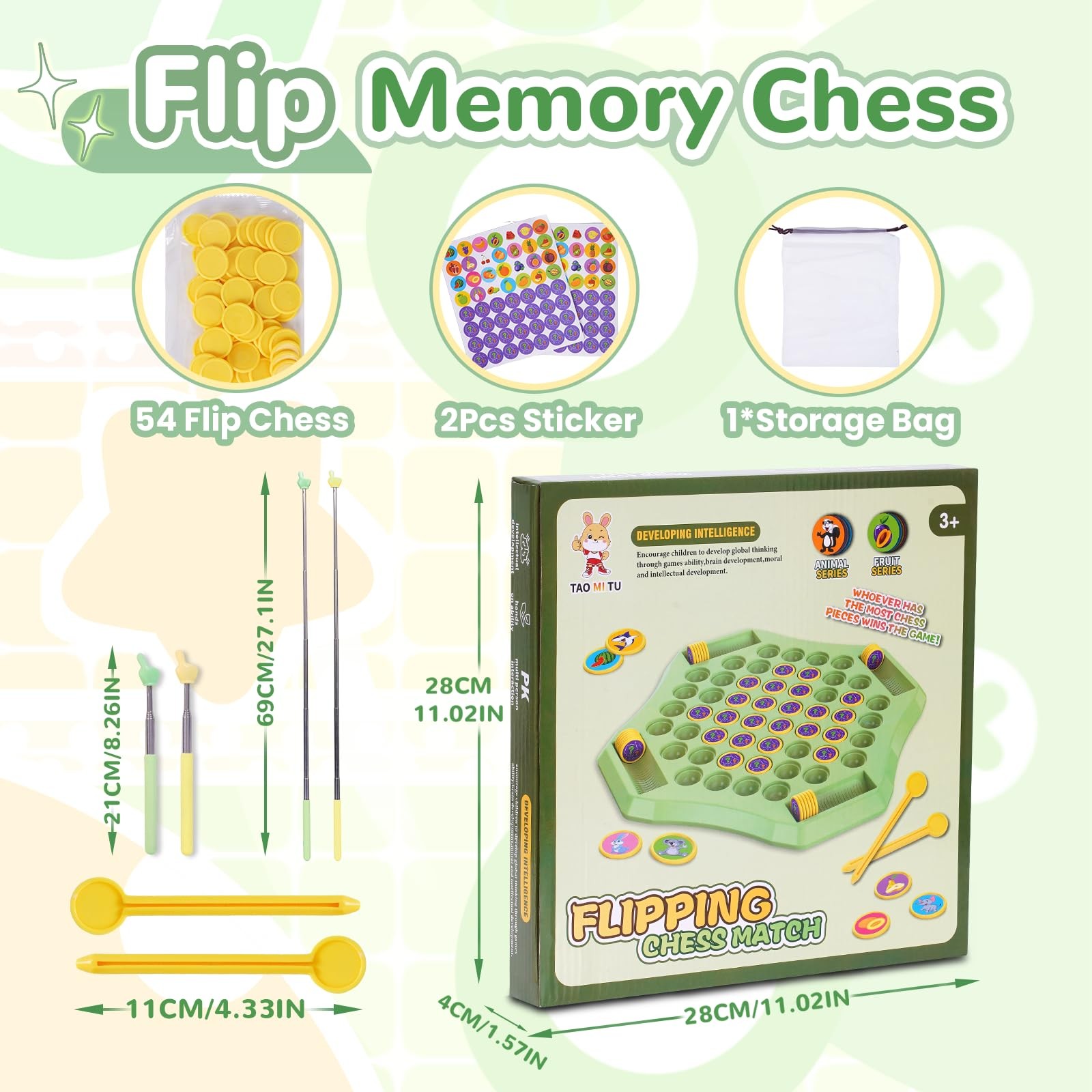 Gencokok 54PCS Fruit Flip Chess Memory 107.57 square inches, L-fruit