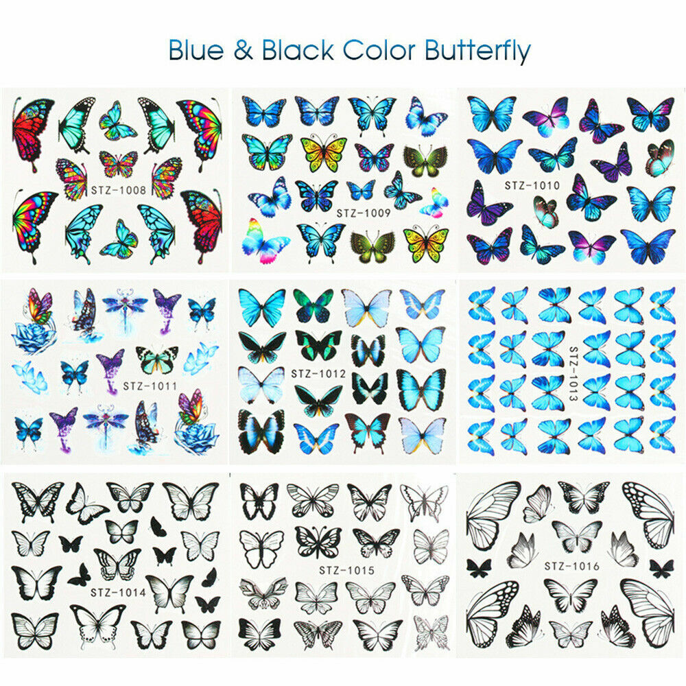 4Sheets Nail Art Sticker Butterfly DIY Waterproof Adhesive Transfer Decal NS12