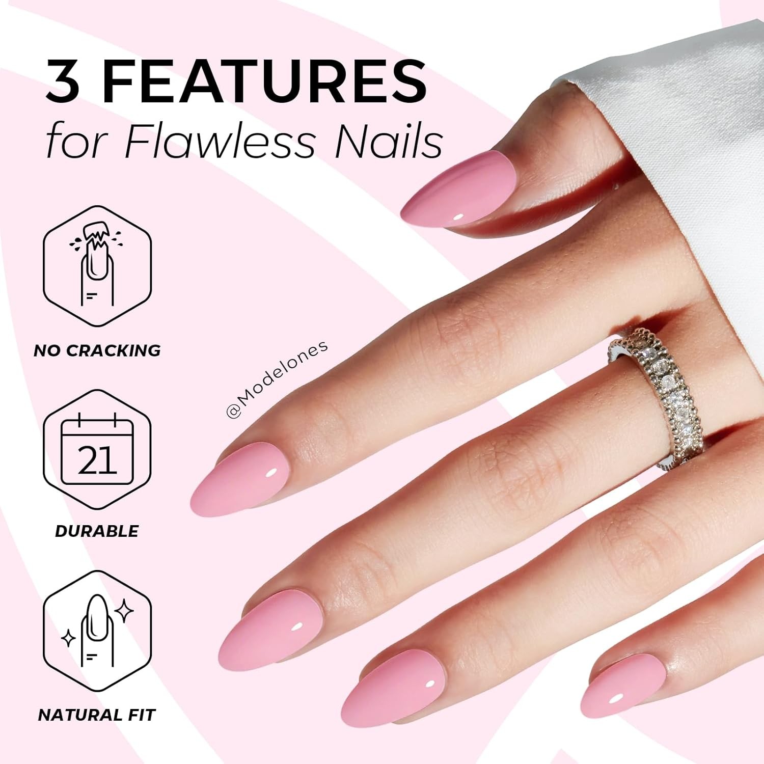 Pink Press on Nails Almond, Summer Short Almond Fake Nails