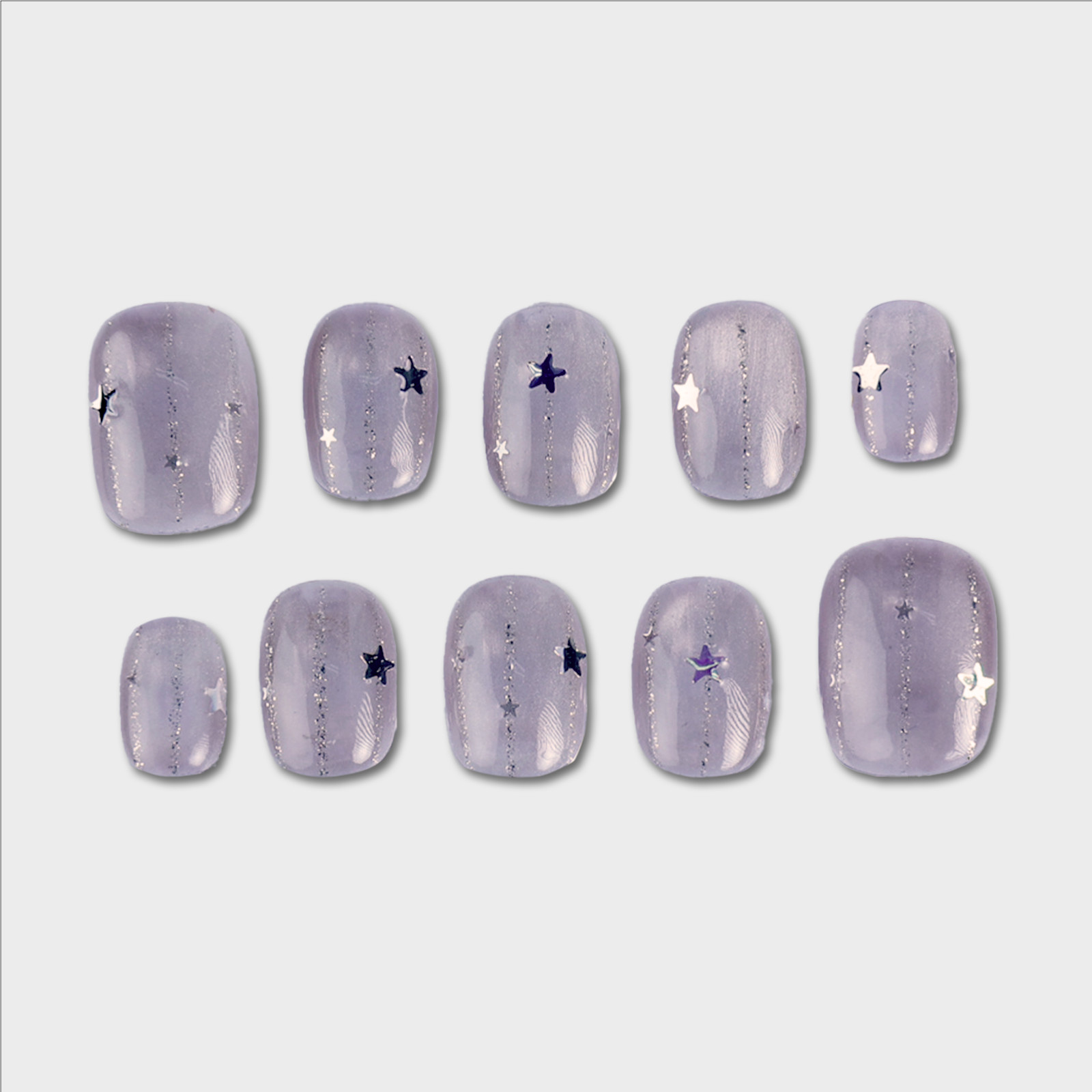 SIYOU Lilac Stardust Short Squoval Lavender Star Shimmer Press-On Nails 10pc