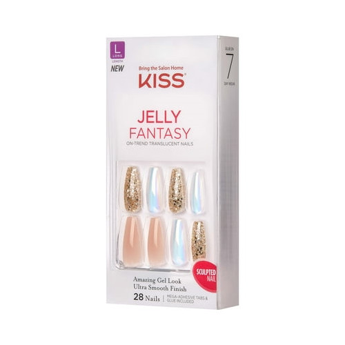 KISS USA Jelly Fantasy Translucent Nails, Jelly Rolls, Long, 28 Nails