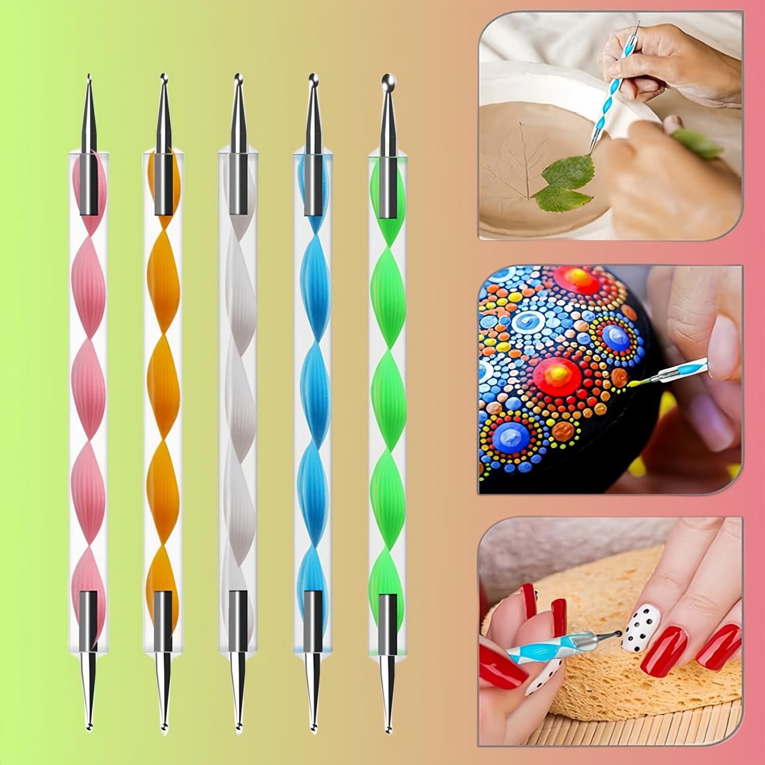 5Pcs Dual-Tipped Silicone Nail Art Pens, 2-Way Dotting Multiple colors