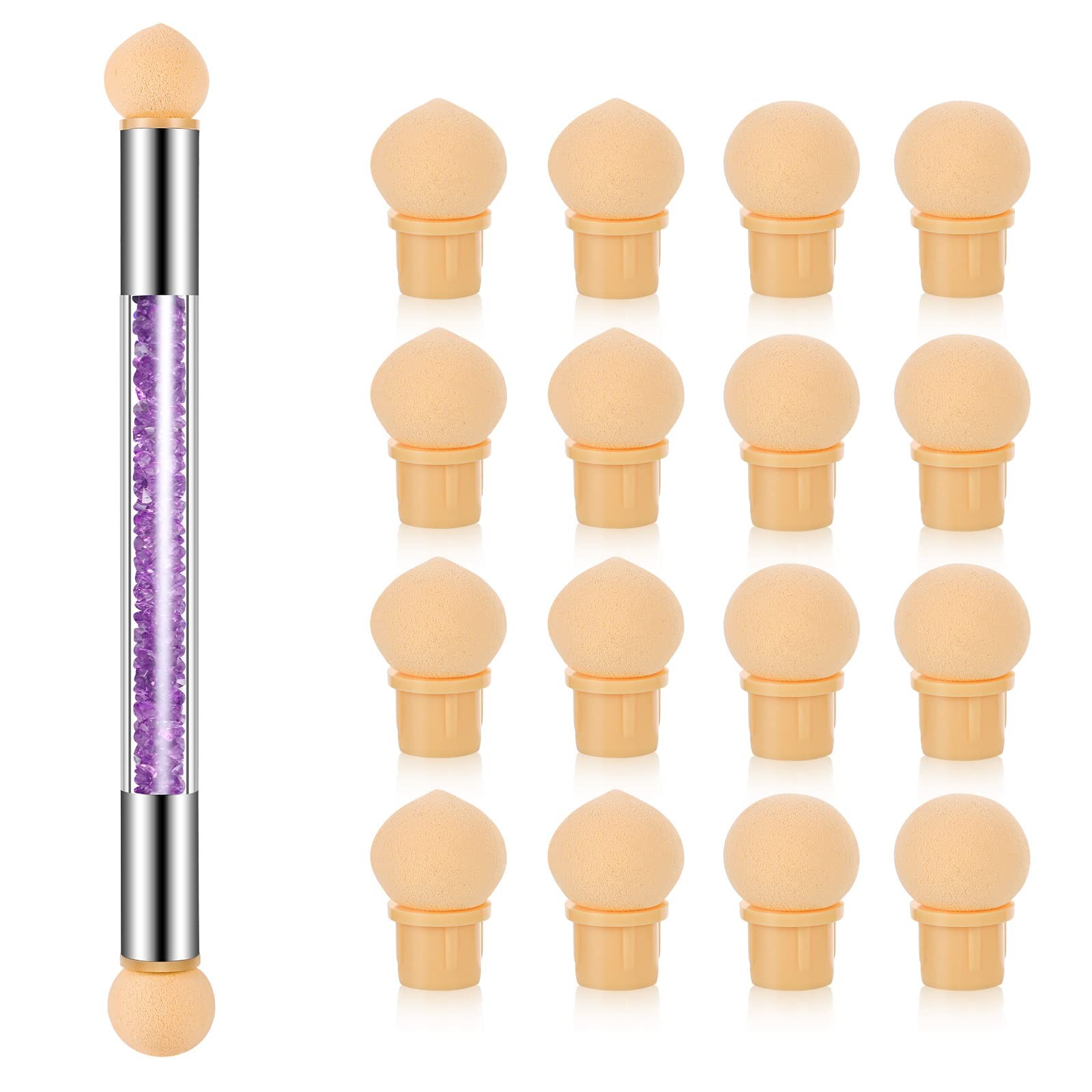 17 Piece Nail Ombre Sponge Set Double Head Gel Nail Art Brush with Replacements
