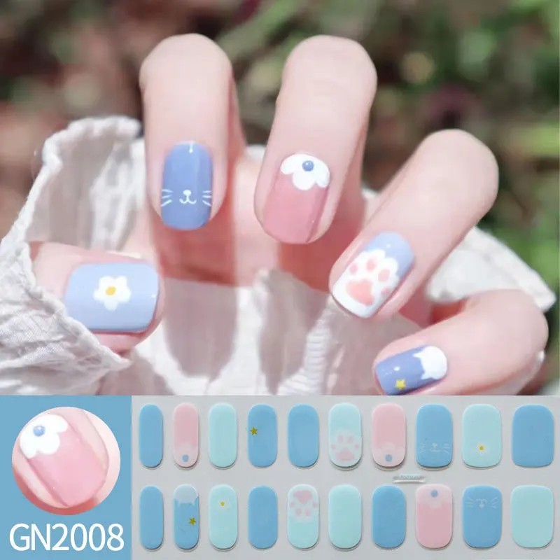 20Pcs Semi-Cured Gel Nail Stickers Full Cover Long Lasting DIY Nail Art Wraps