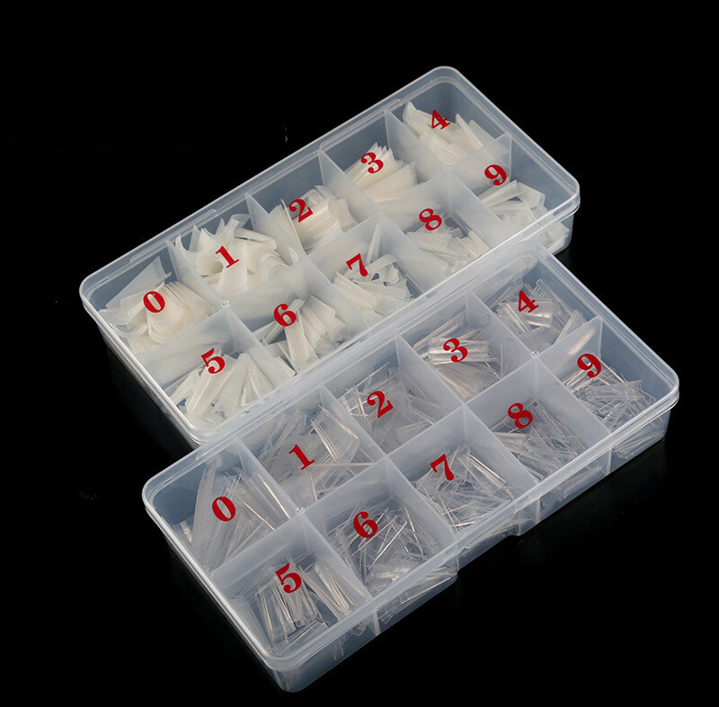 500Pcs/Case Acrylic French Half False Nail Tips Coffin Flat C Curve Nail Art