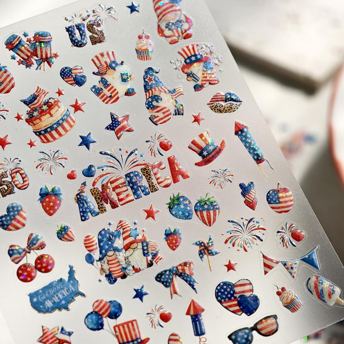 5D Embossed 4th of July Nail Stickers Self-Adhesive Independence Day Nail Art St