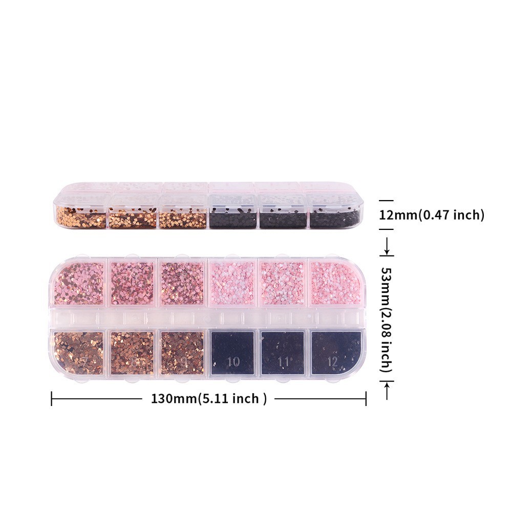 12 Grids Mixed Nail Glitter Flakes Heart Star Shape Sparkly Nail Art Decoration
