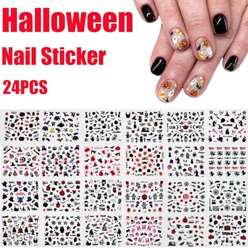 30 Sheets Nail Stickers Pumpkin Ghost Face Nail Charms Decals 3D Self Halloween