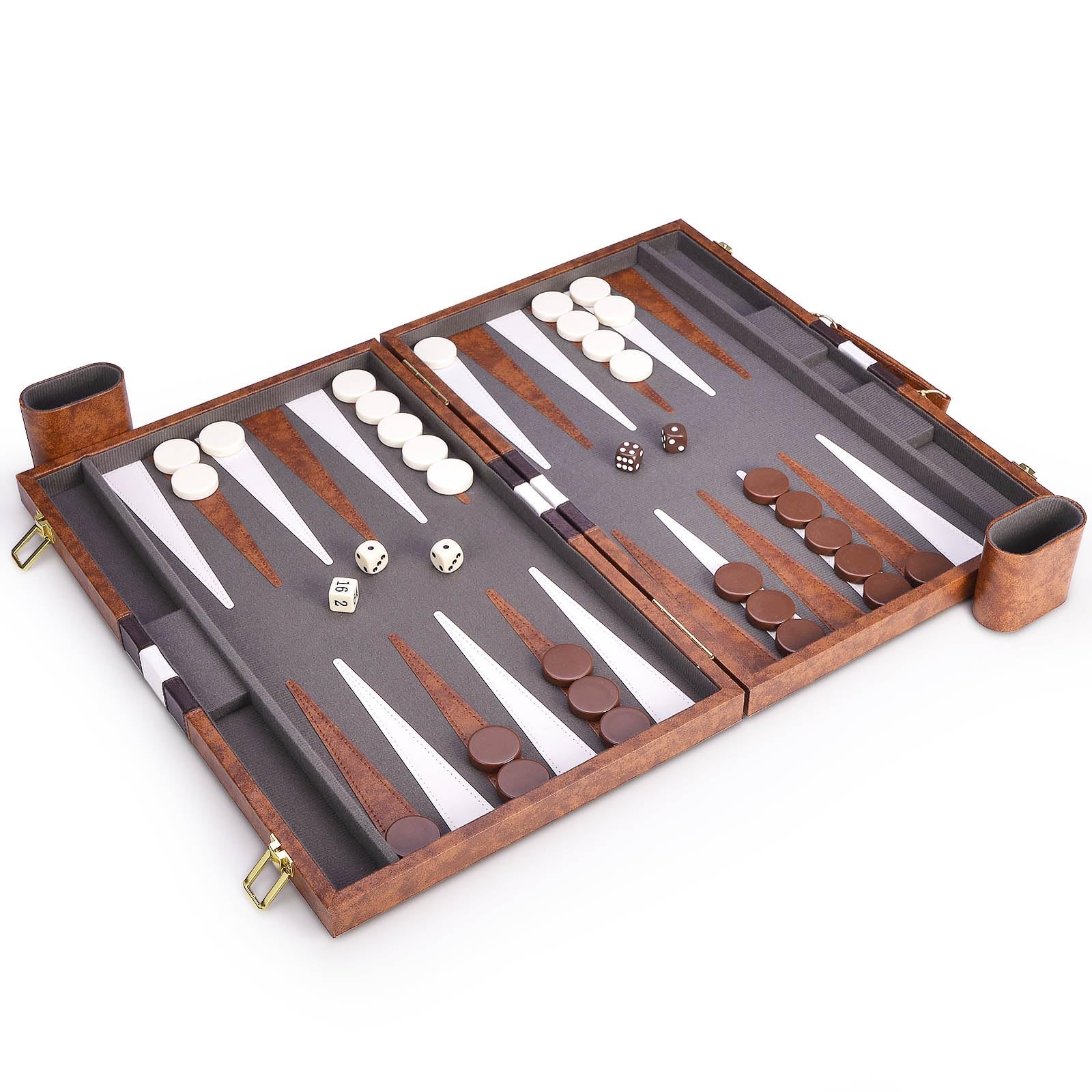 AMEROUS Backgammon Set, 18 Inches Classic Board Game withLeather Large, Brown