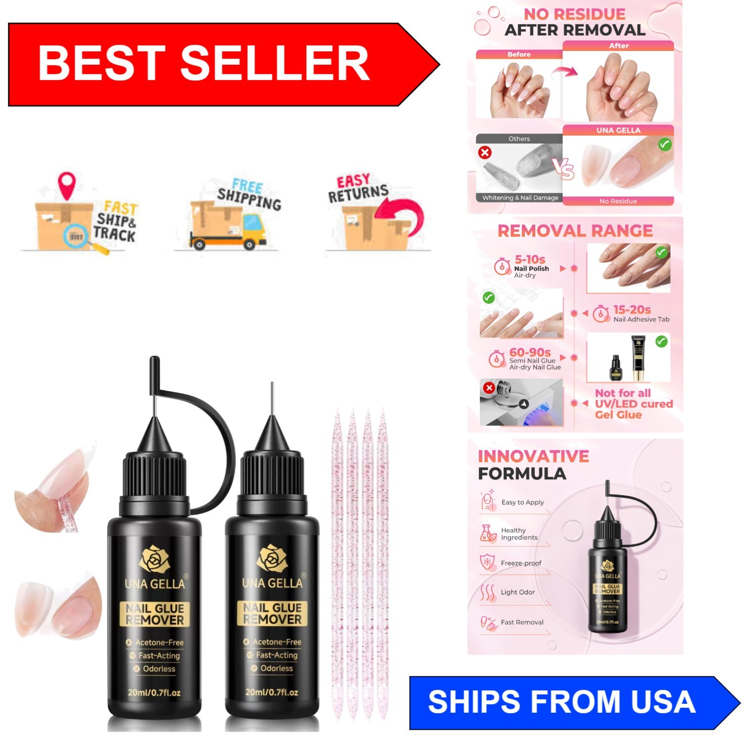 Multi-Functional 20ml Nail Glue Remover with Crystal Sticks for Smooth Removal