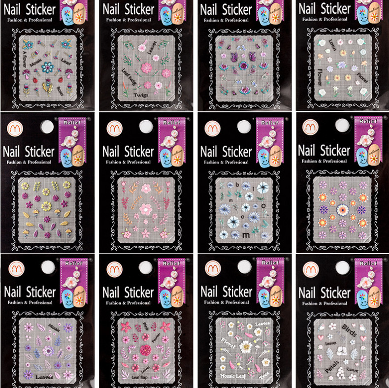3D Embossed Nail Art Sticker FLOWER DAISY HAPPY FACE Acrylic Engraved Slider NH2