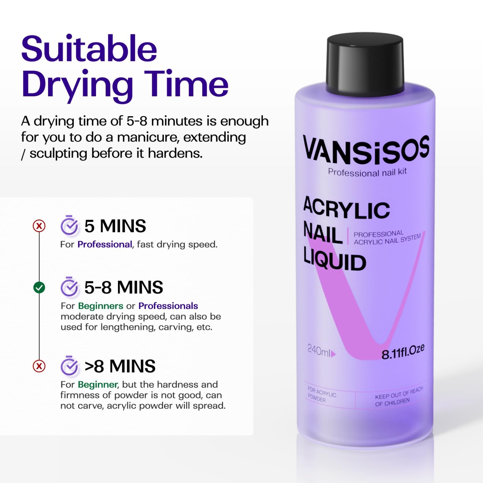 Acrylic Nail Liquid 8oz – Non-Yellowing, MMA-Free for DIY Nail Art & Salon Use