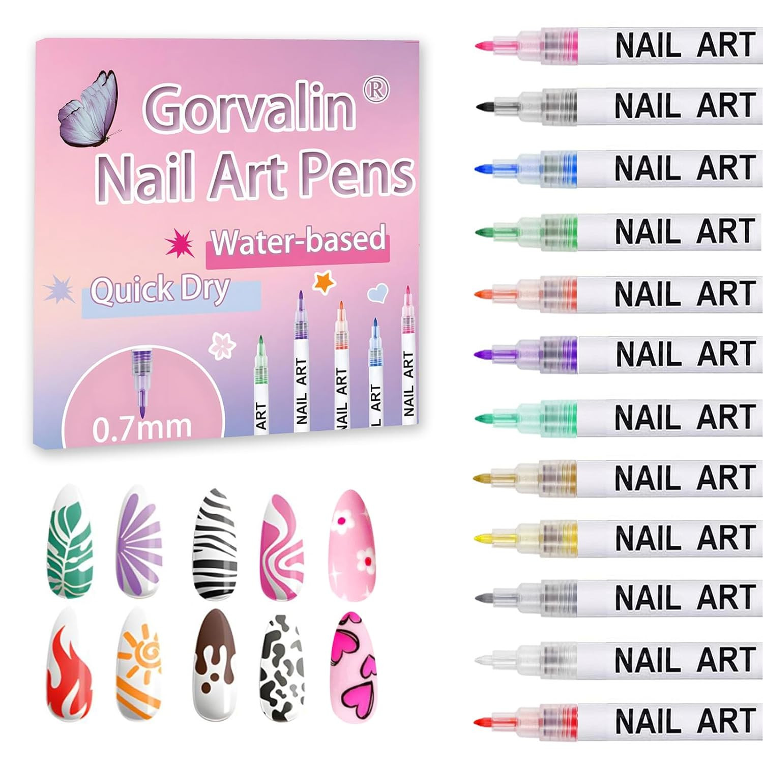 12 Colors Nail Art Pens, 3D Quick Dry Nail Point Graffiti Dotting Liner Pen Sets