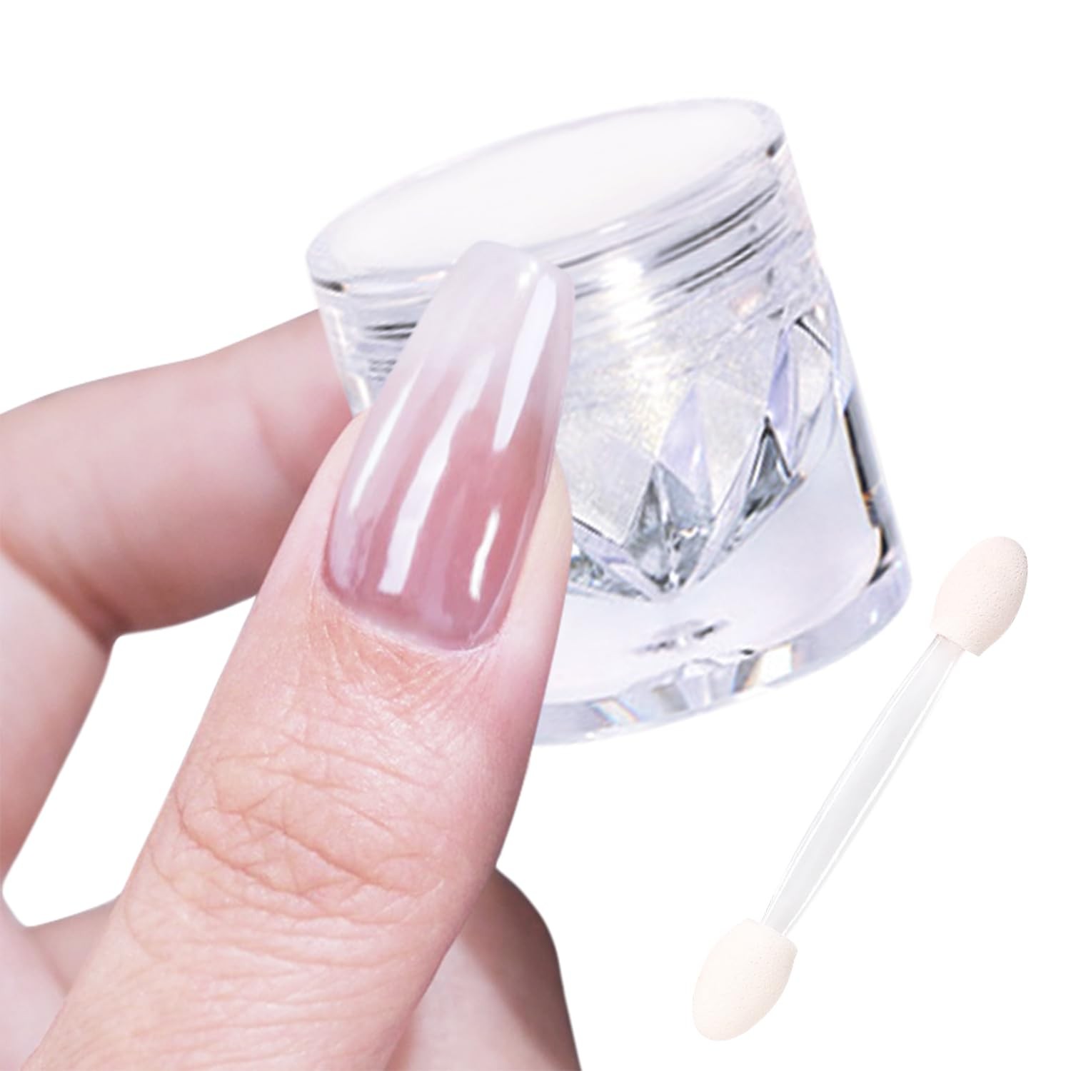 White Pearl Chrome Nail Powder for Gel Nails Clear Glazed Donut