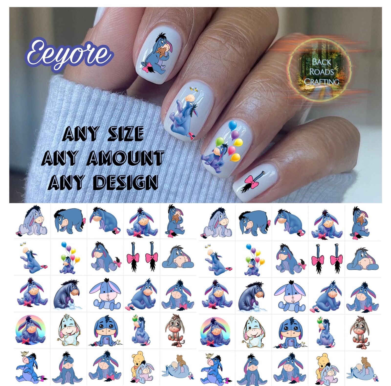 Eeyore Waterslide Nail Art Decals Set Of 50 Instructions & Bonus Included