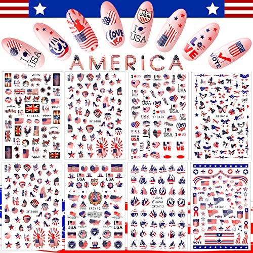 16 Sheets 4th of July Nail Art Stickers – Patriotic Nail Decals 250th – Maitys