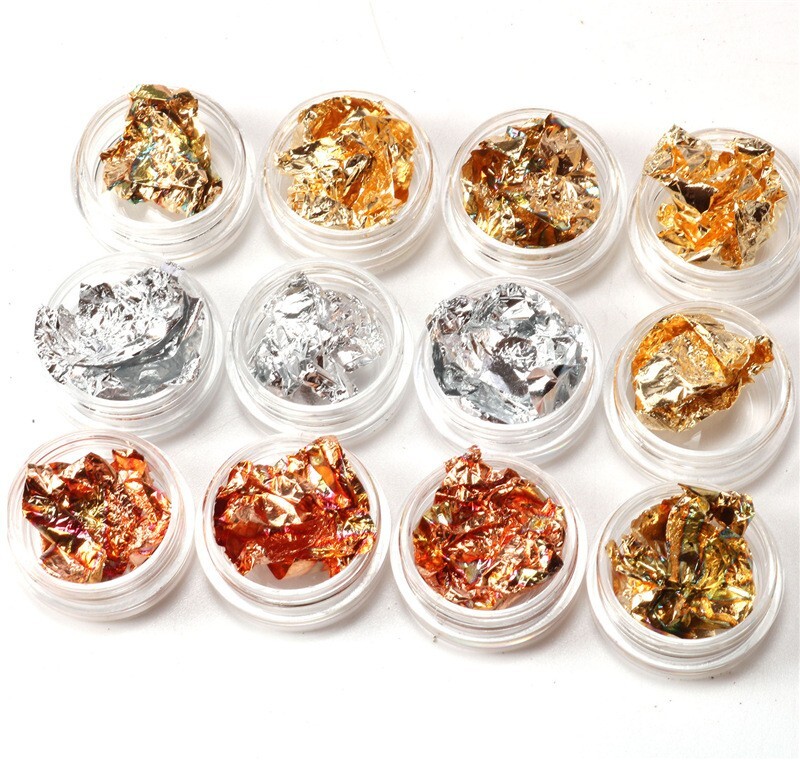 12pcs Mixed Colors Nail Art Metal Foil Paper Set 3D Sticker Flake Decal Decor