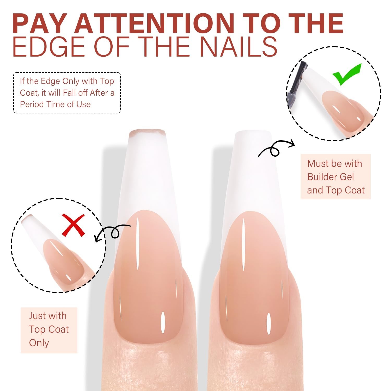 French Tip Press On Nails – 180 Pcs Long Coffin Brown, Soft Nail Tips, No File,