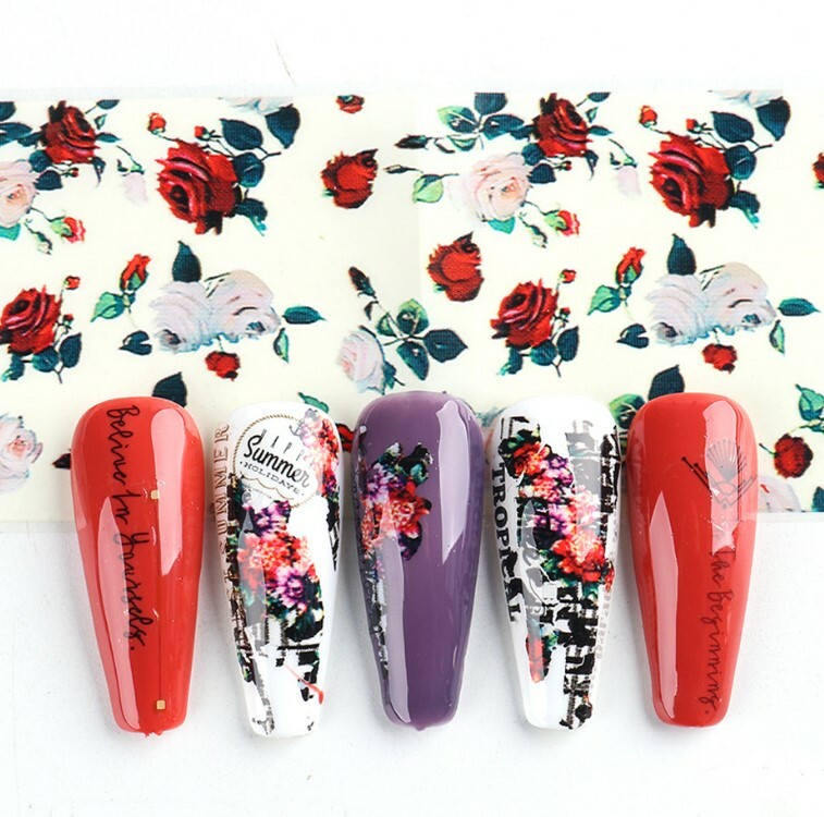 Valentine’s Day Love Rose Flower Nail Transfer Stickers Nail Foil 10pcs NS46